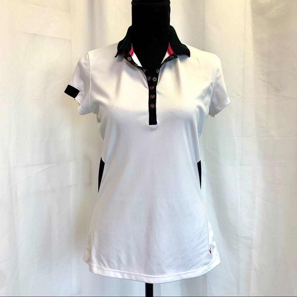 Callaway white button front collared golf shirt Sz S🇨🇦